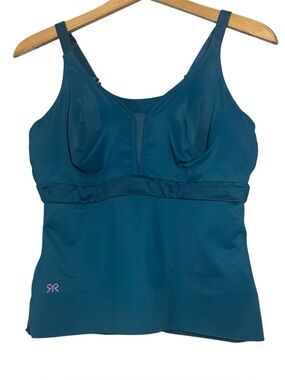 Ruby Ribbon Reina Cami, teal blue wire-free slimming shapewear tank top. Size 40